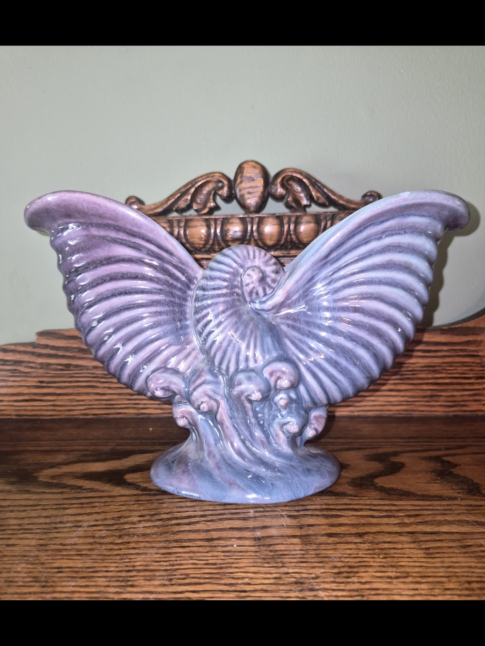 RARE 1940s Royal Haeger Mallow Double Nautilus Shell Vase • STUNNING Purple Pink